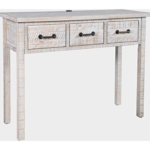 North Coast 42" 3 Drawer USB Charging Console Table in White Wash